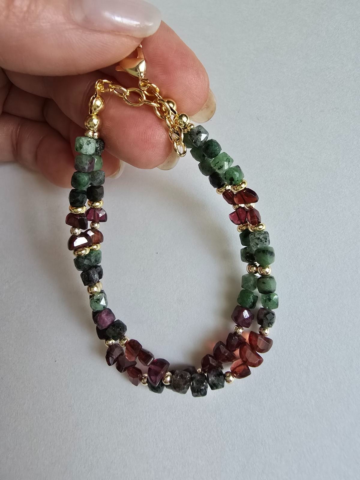 Ruby Zoisite Garnet Beaded Bracelet Natural Gemstone Handmade Jewelry Gift