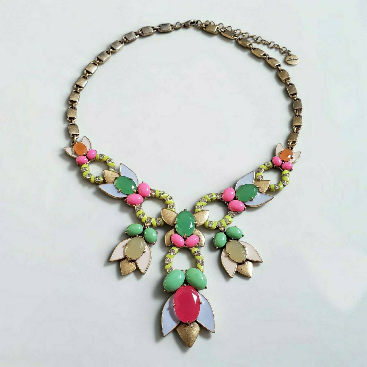 Stella & Dot Tropicana Statement Necklace Floral Rhinestone Enamel Gold Tone