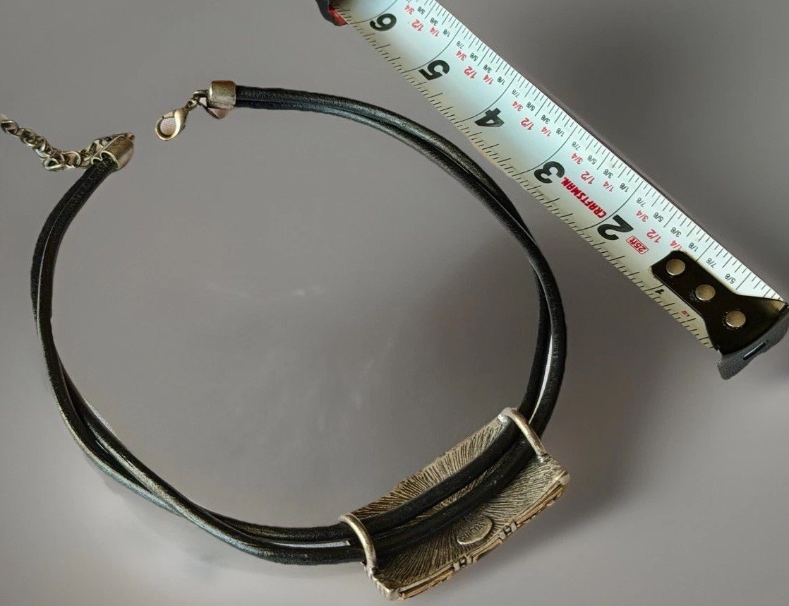 Chico’s Leather 2-Strand Choker Necklace Multitone Aztec Style Pendant Slide 50g