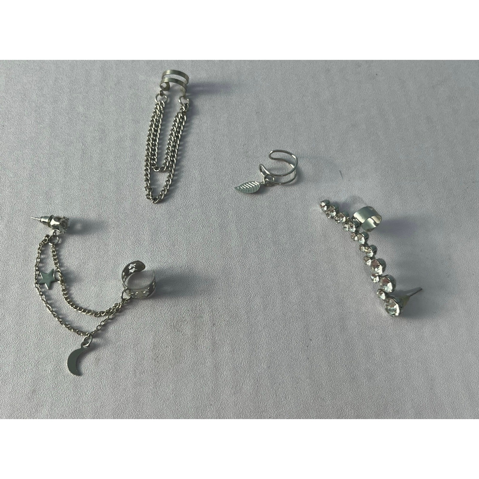 Silver Tone Ear Cuff Climber Earring Lot Moon Star Rhinestone Y2K Festival