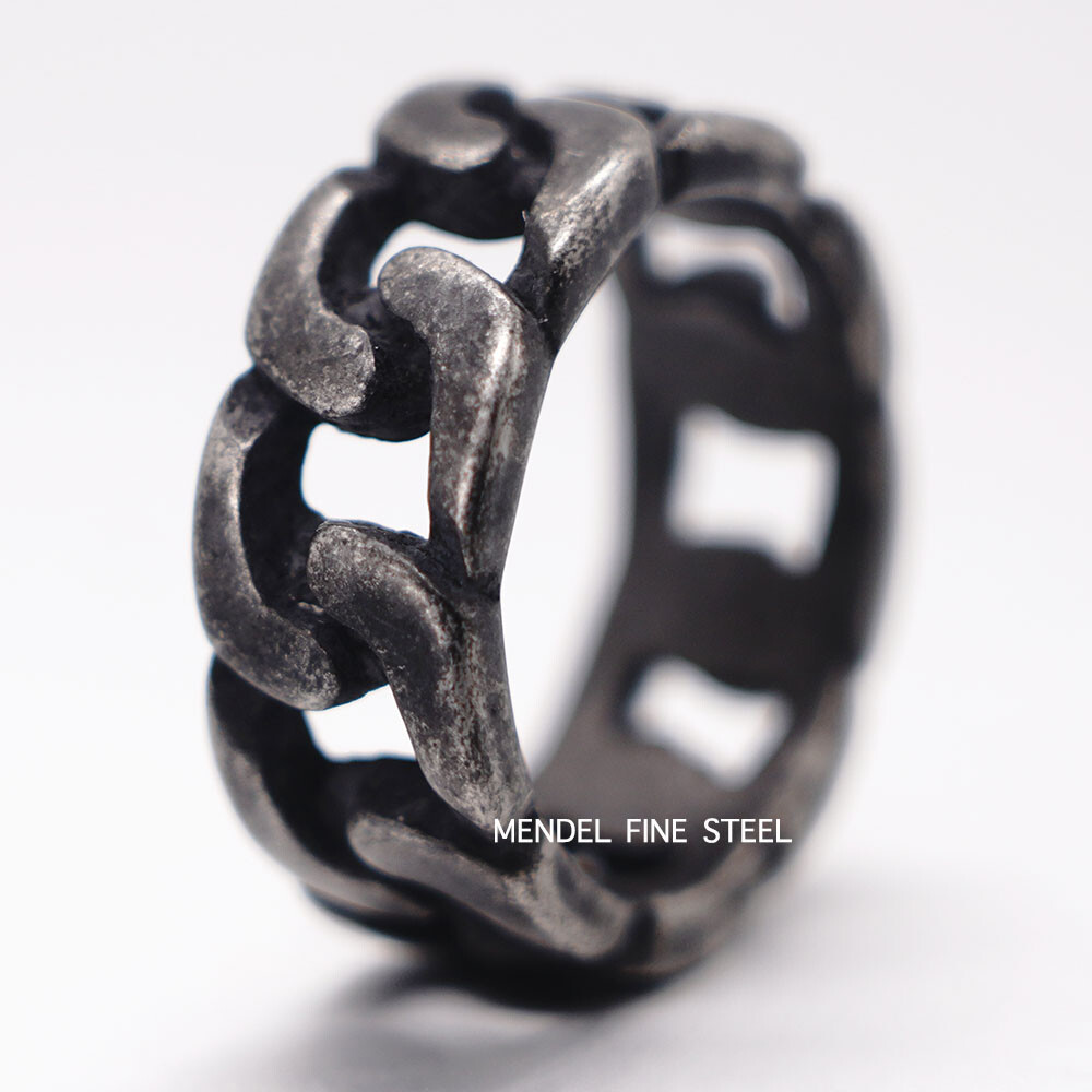 MENDEL Mens Stainless Steel Biker Miami Cuban link Band Ring for Men Size 7-15