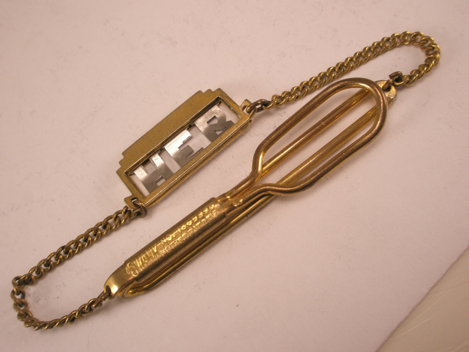 HEB Monogram Letter Initial Vintage Pendant SWANK Tie Bar Clip
