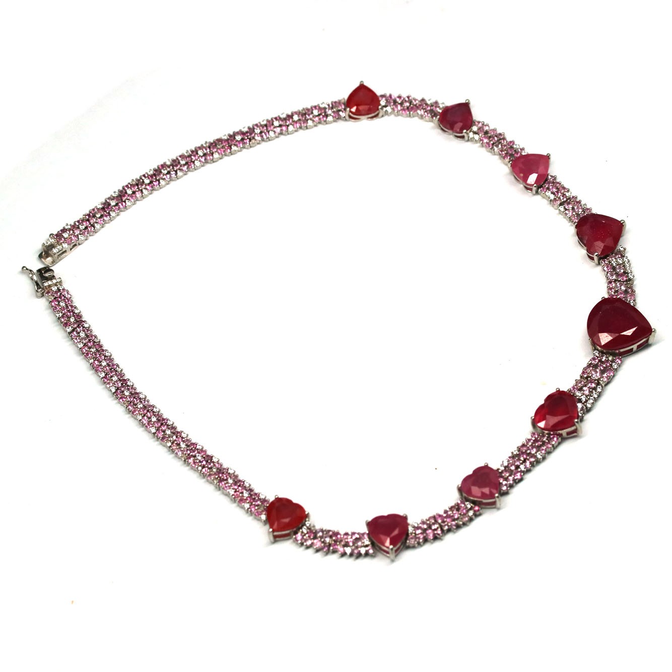 925 Sterling Silver 15 x 16 mm. Pink Ruby Sapphire Zircon Necklace 17.0 In.
