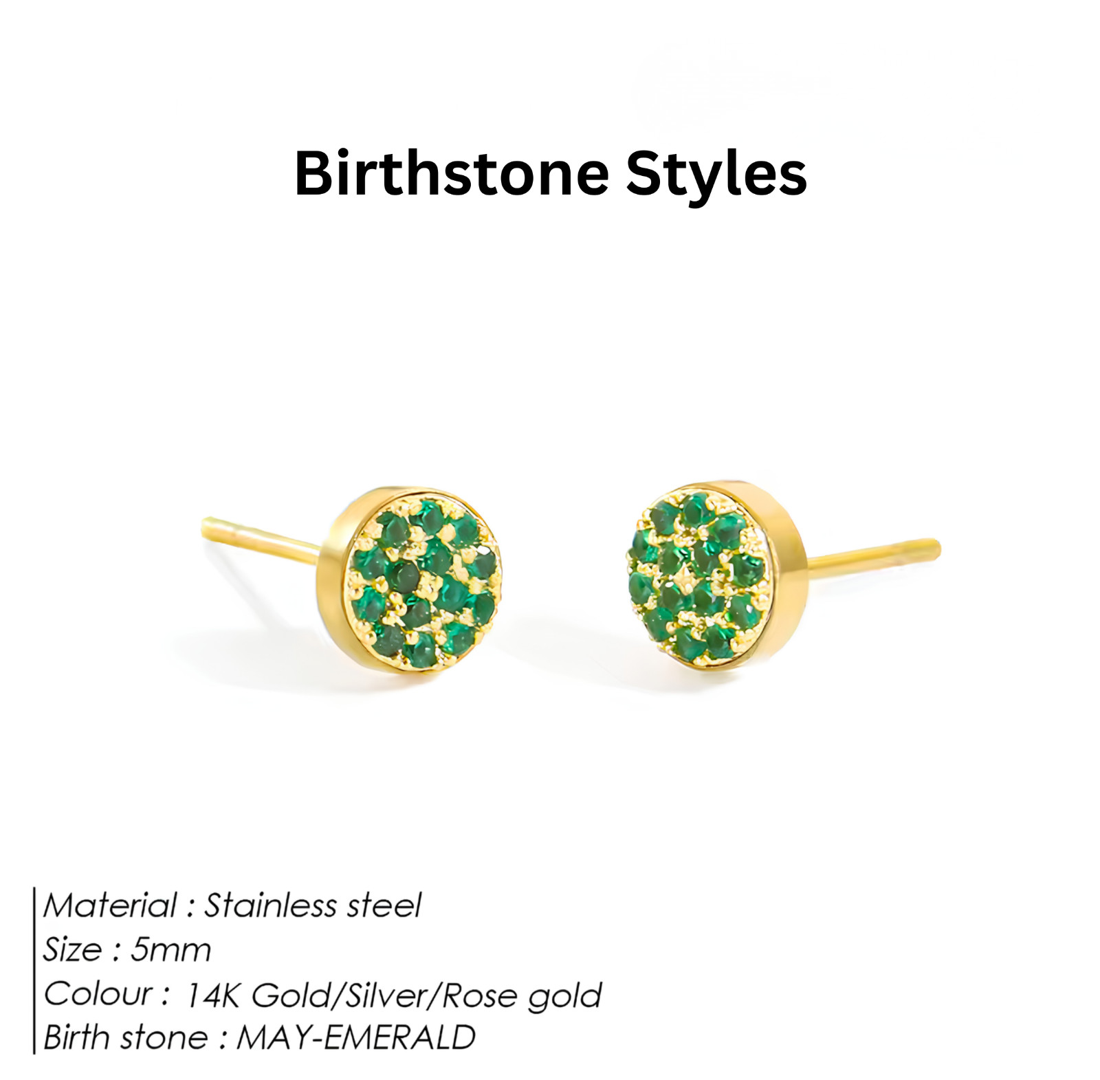 Birthstone Stud Earrings Stainless Steel Push Back CZ Women Girls Gift 12 Month