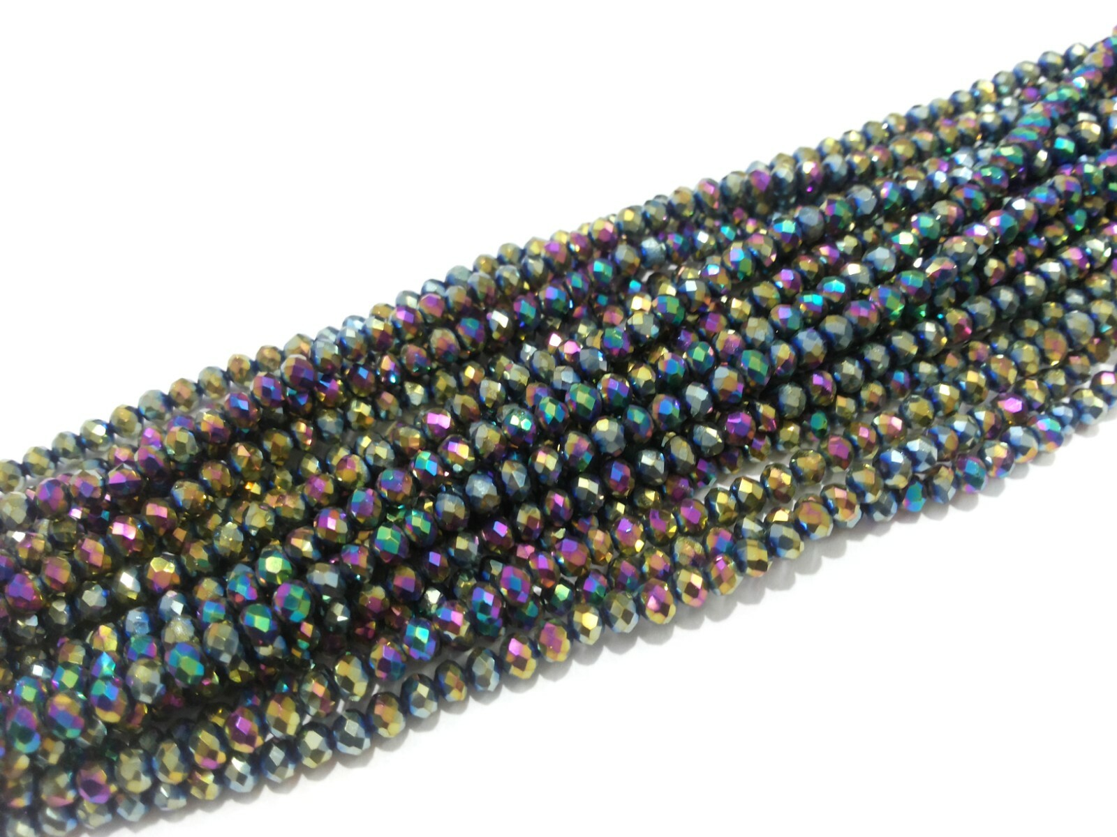 10 Strand Mystic Peacock Quartz Rondelle Faceted 3-4mm Loose Beads 12″inch