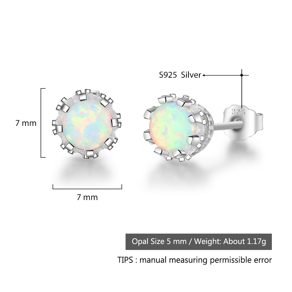 NEW Simple and Elegant 925 Silver Stud Earrings, White, Blue, Pink Fire Opal