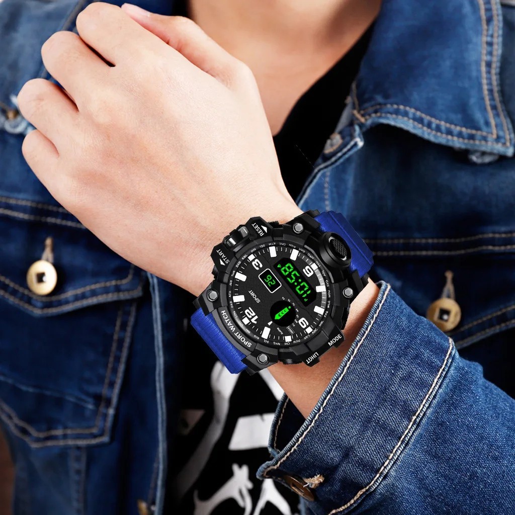 Men’s Digital Sports Watch LED Outdoor Military Style Alarm Stopwatch Rubber Str
