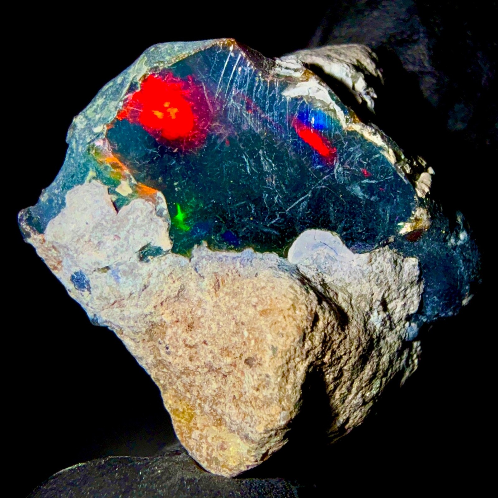 Opal gemstone, Ethiopian Black dry opal rough, Natural Fire opal 16.5Ct 19×17 mm