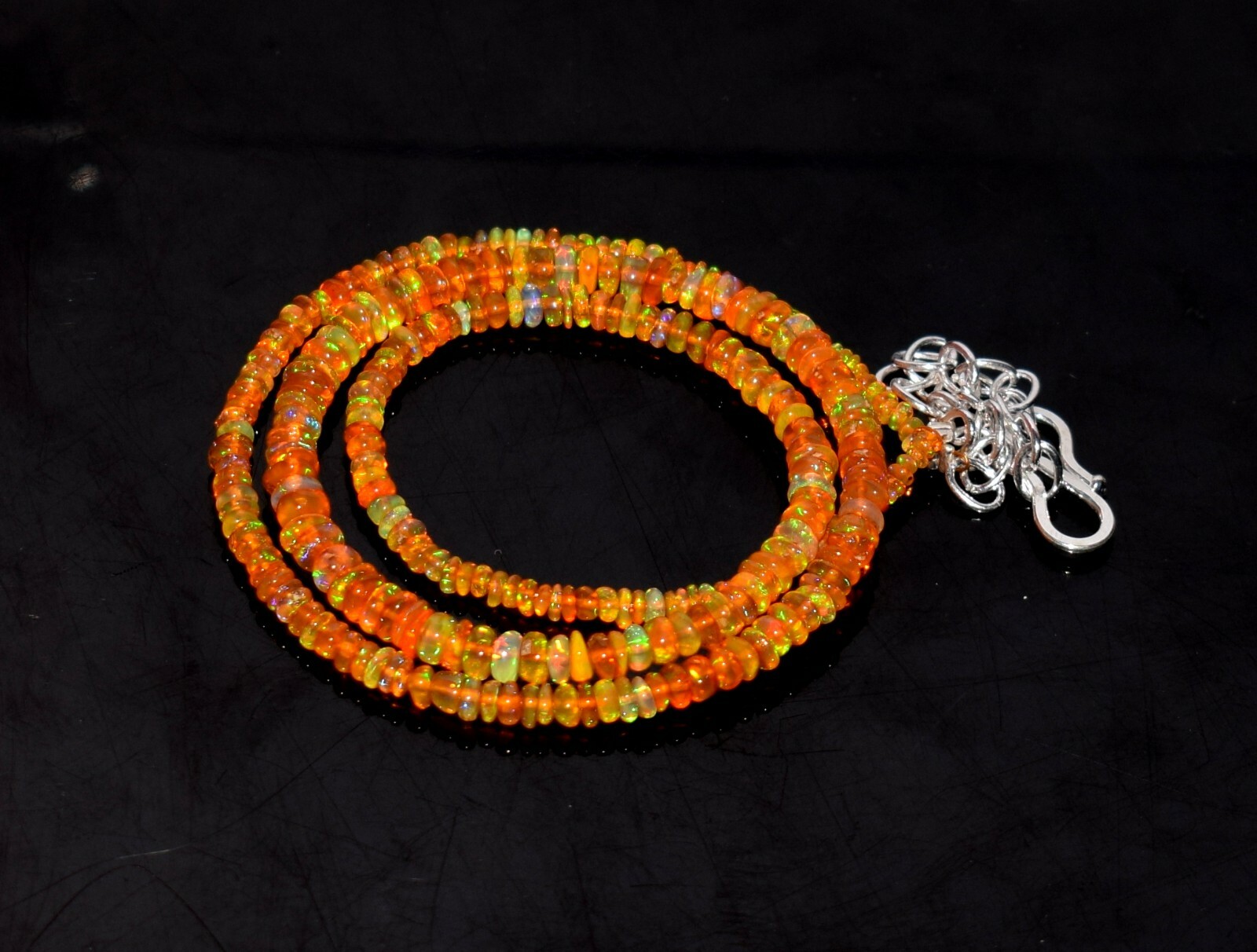 16″Natural Ethiopian Orang Opal Wello Fire Opal Gemstone Beads Necklace