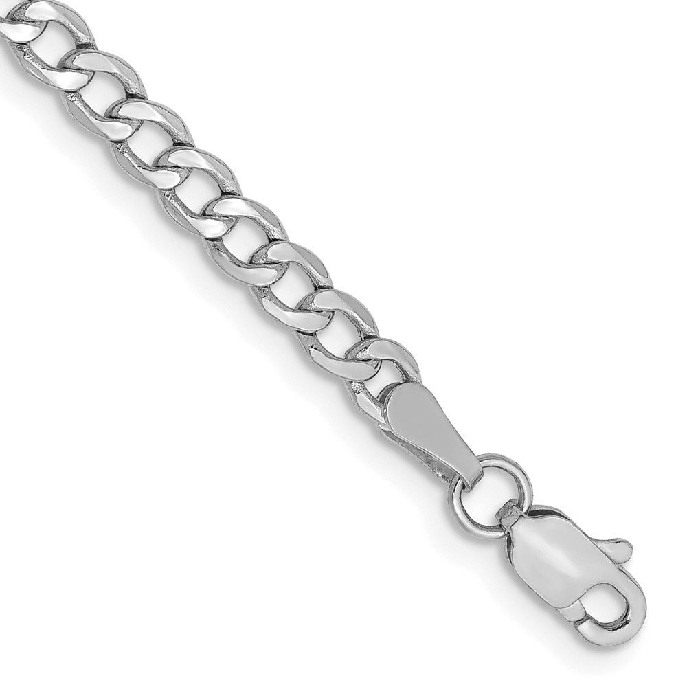 14K White Gold 3.35mm Semi-Solid Curb Bracelet 7″ for Women 1.67g