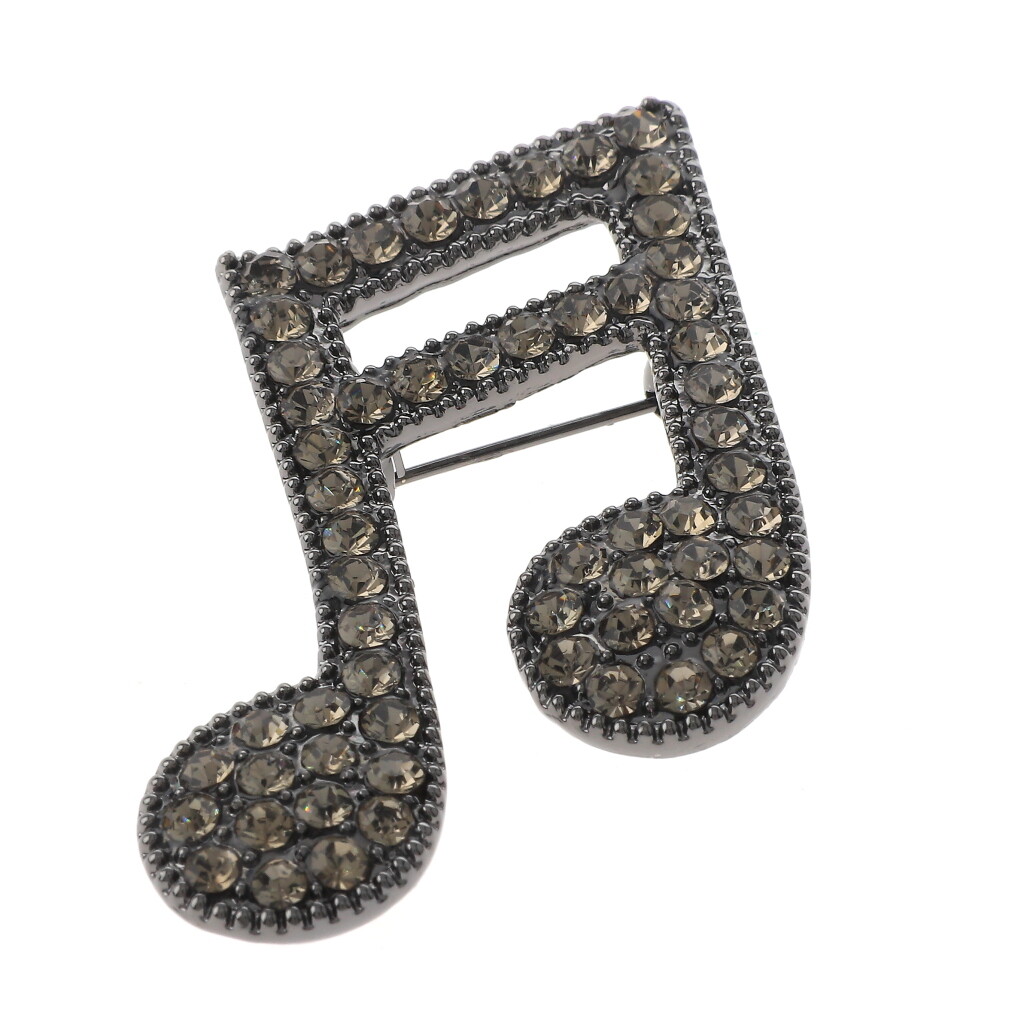 Hermatite Tone Metal Crystal Music Note Brooch P1511-HBD
