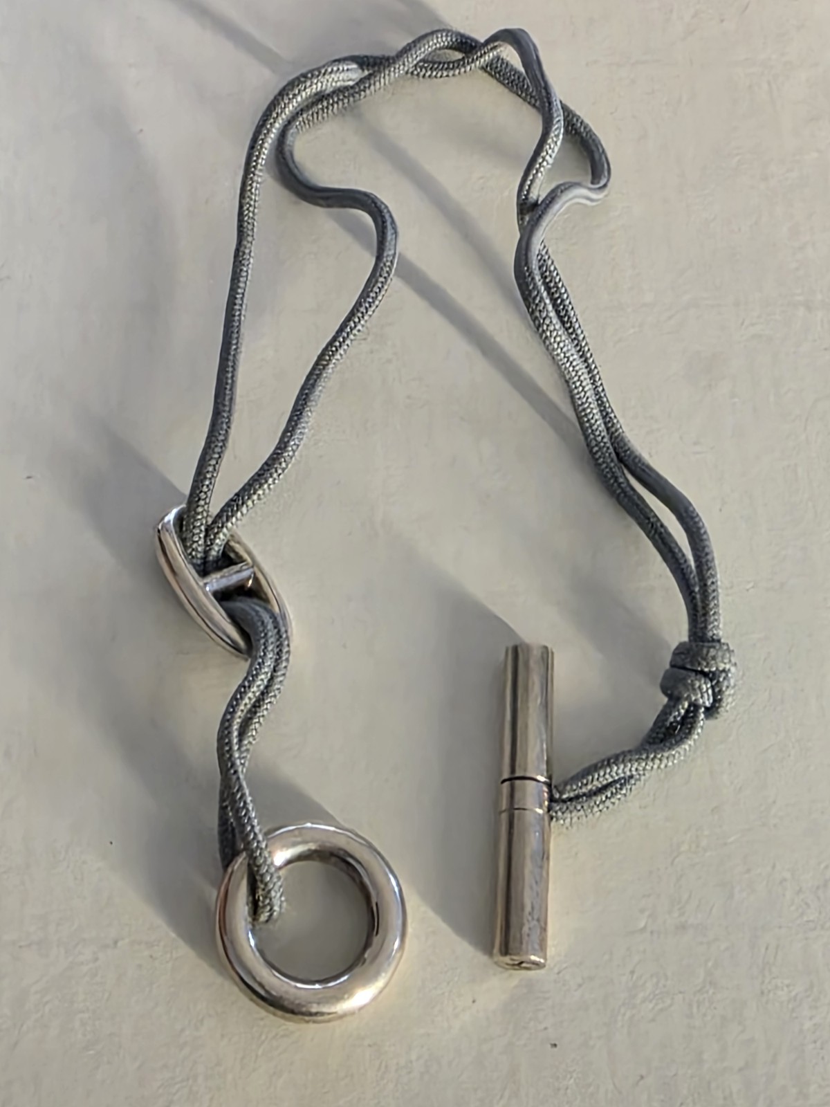 Hermes Paris Skipper Choker Bracelet Grey Cord Sterling Silver 925 36 cm.