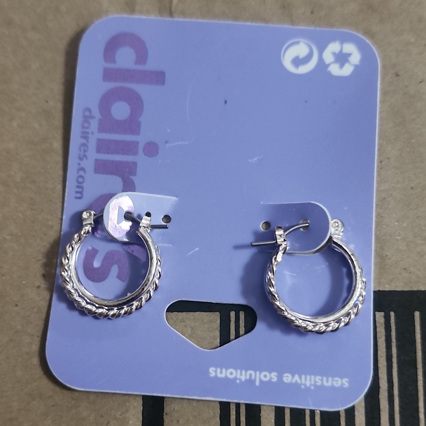 Claire’s Silver Tone Twisted Round Hoop Earrings, Hinged Closure, Lobe