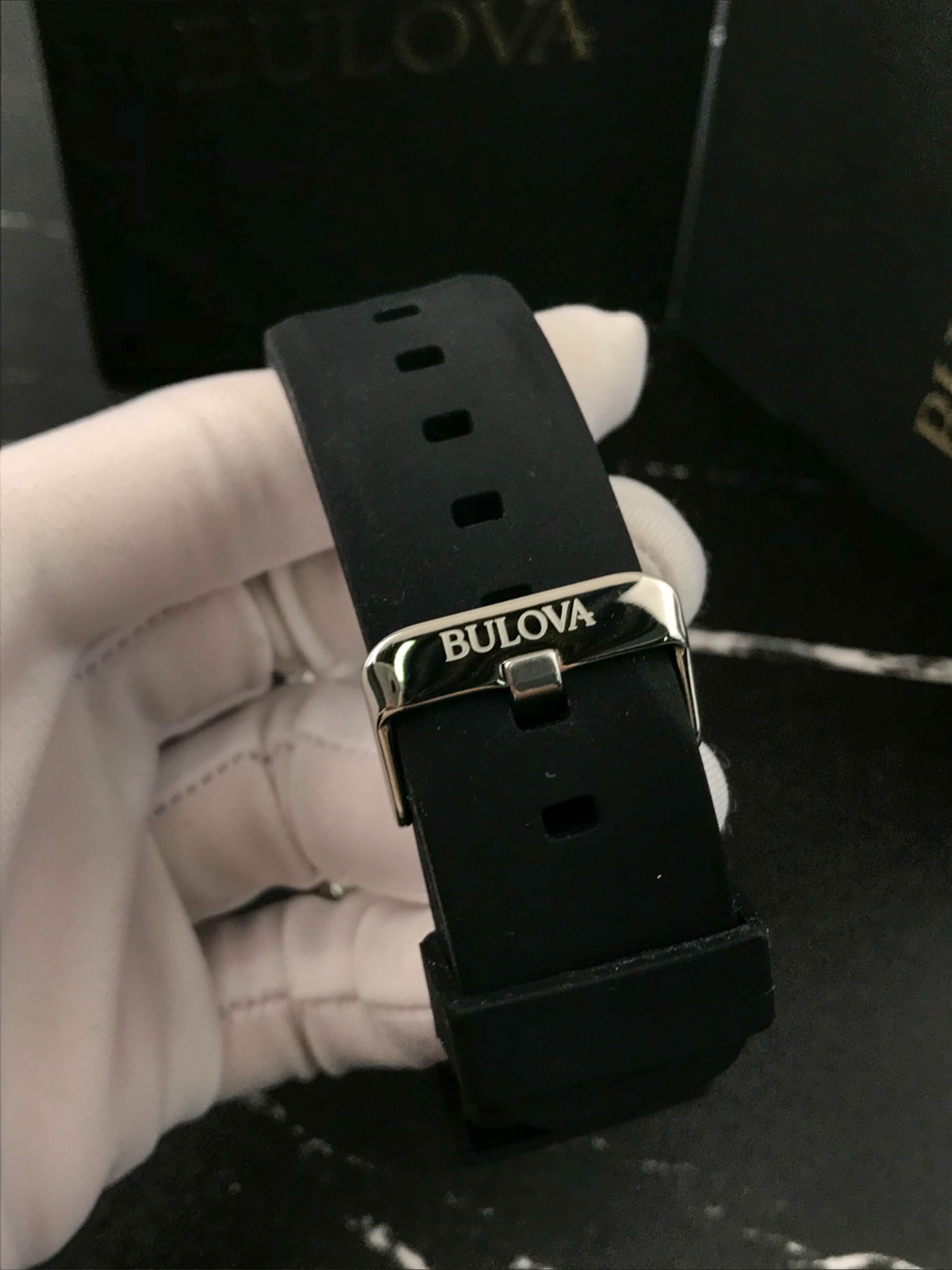 Bulova Marine Star 98B258 Blue Dial Black Silicone Strap Watch for Men 44mm
