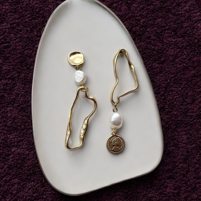 Irregular Matte Color Pearl Drop Earrings Gold Asymmetrical Hanging Earrings
