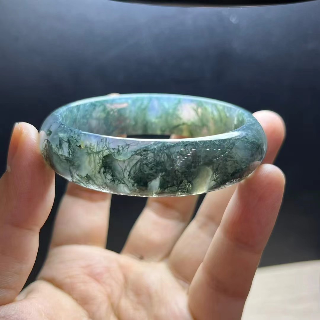 61mm Natural Clear Aquatic Agate Crystal Quartz Gemstone Bangle