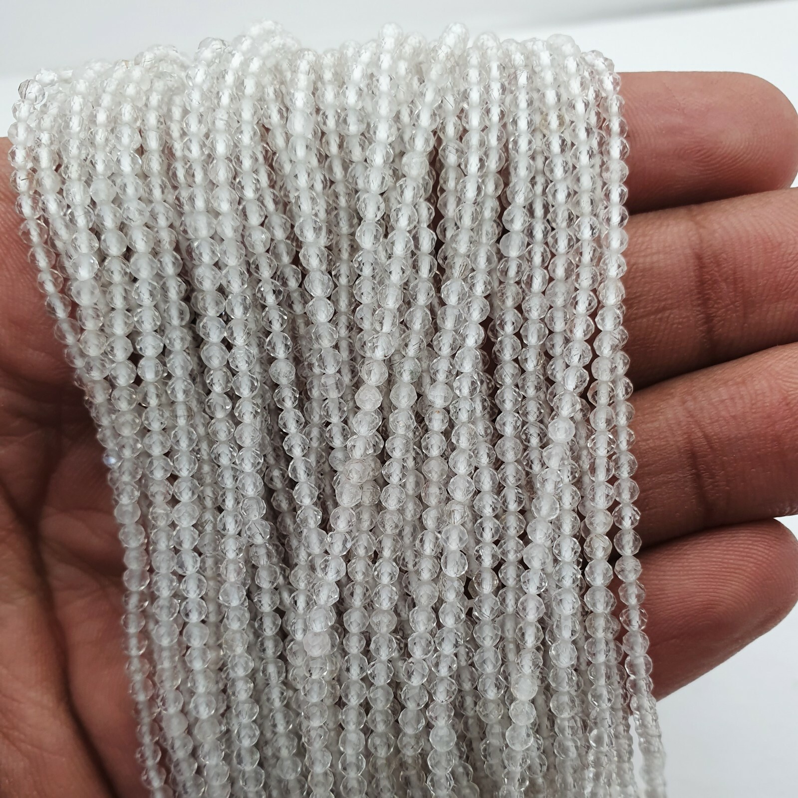 Natural Crystal Quartz Roundelle Faceted Beads Strand 2.40 MM 13 Inch.