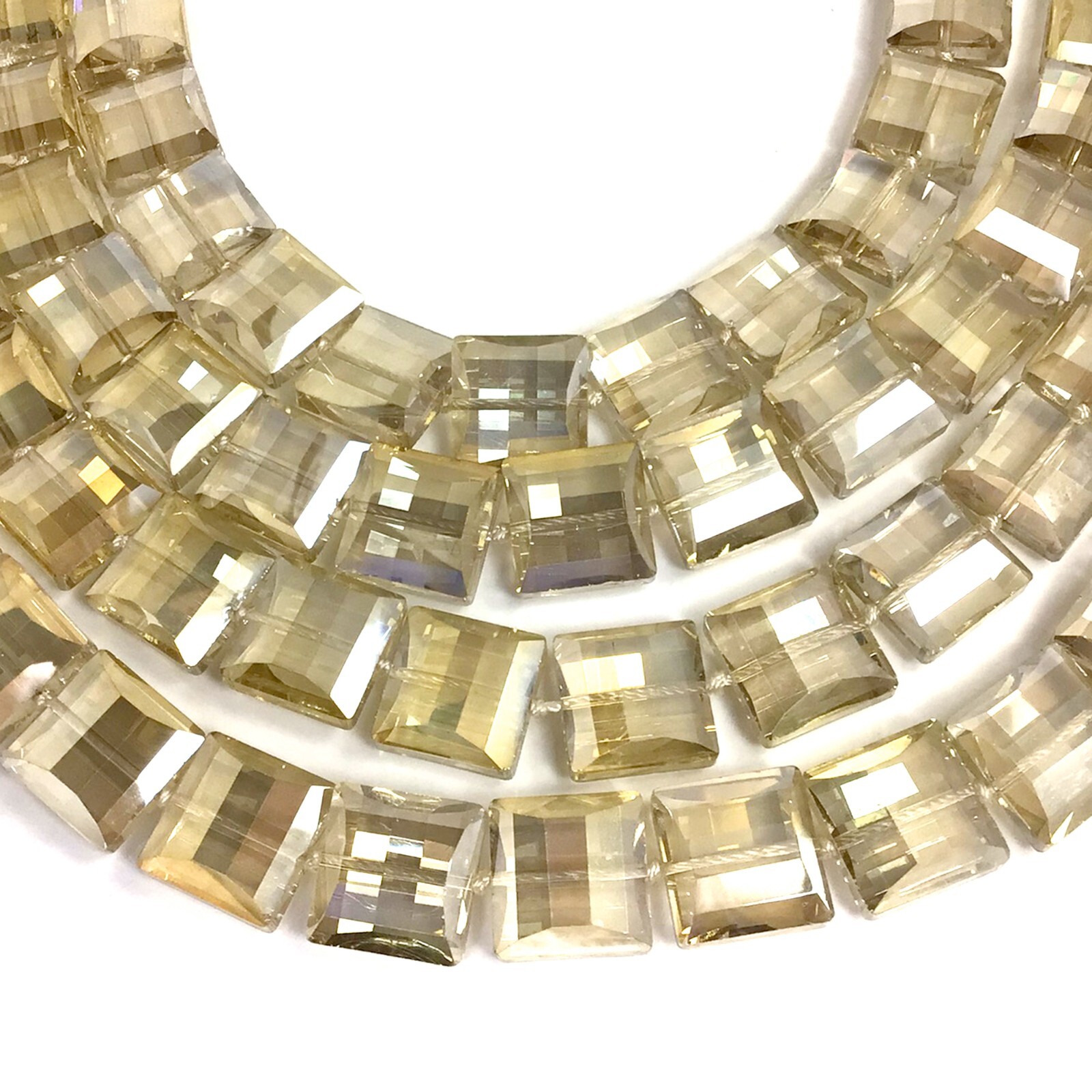 Champagne Cream Yellow Crystal Faceted Flat Square Bead 18mm Handcut 15″ 19pcs