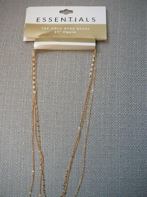 Essentials Triple Chain Layered Disc & Bar 18K Gold Plated 15″ Necklace-NEW $50