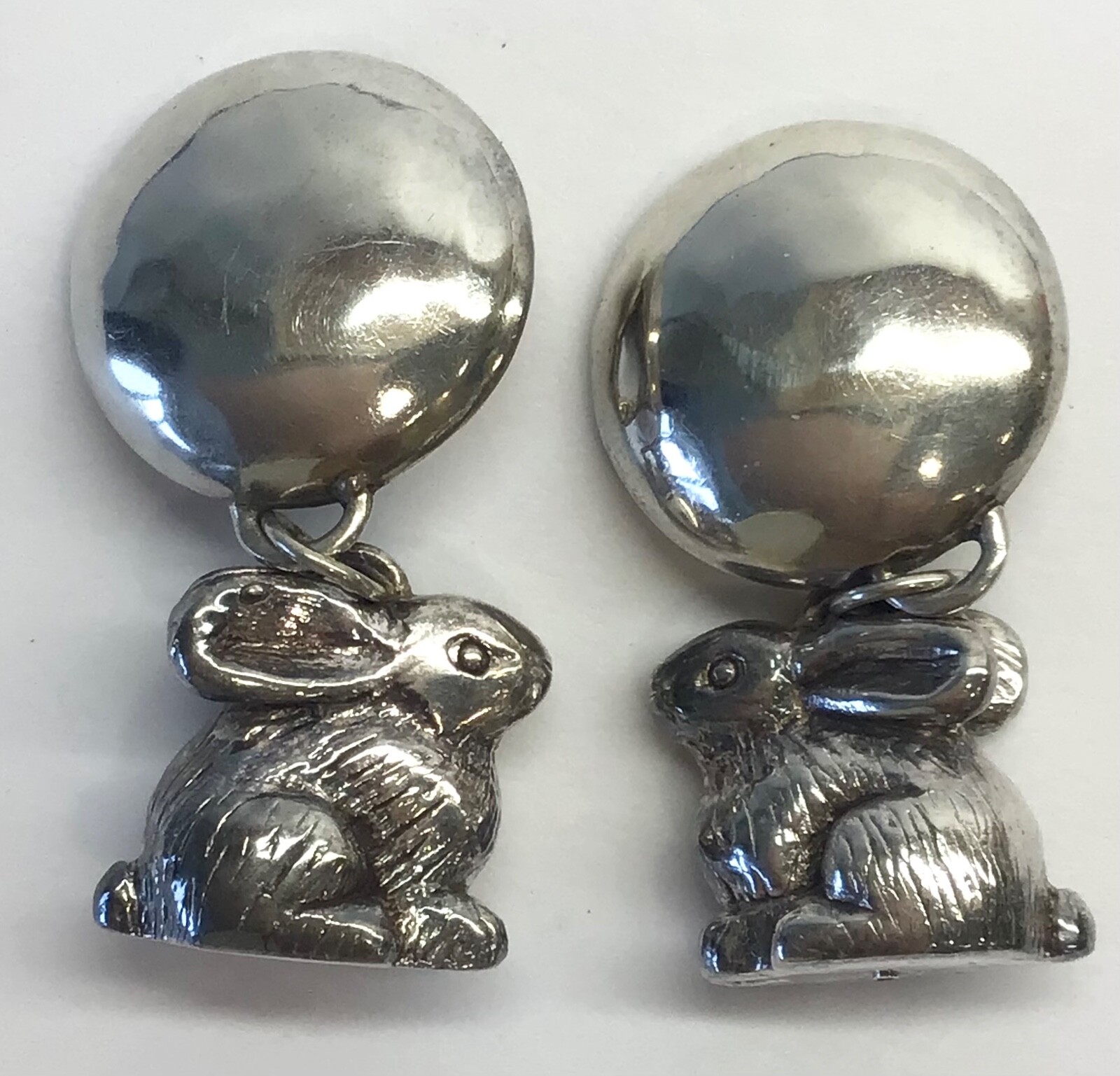 Susan Cummings Designer 925 Sterling Silver Vintage BUNNY Dangle Earrings