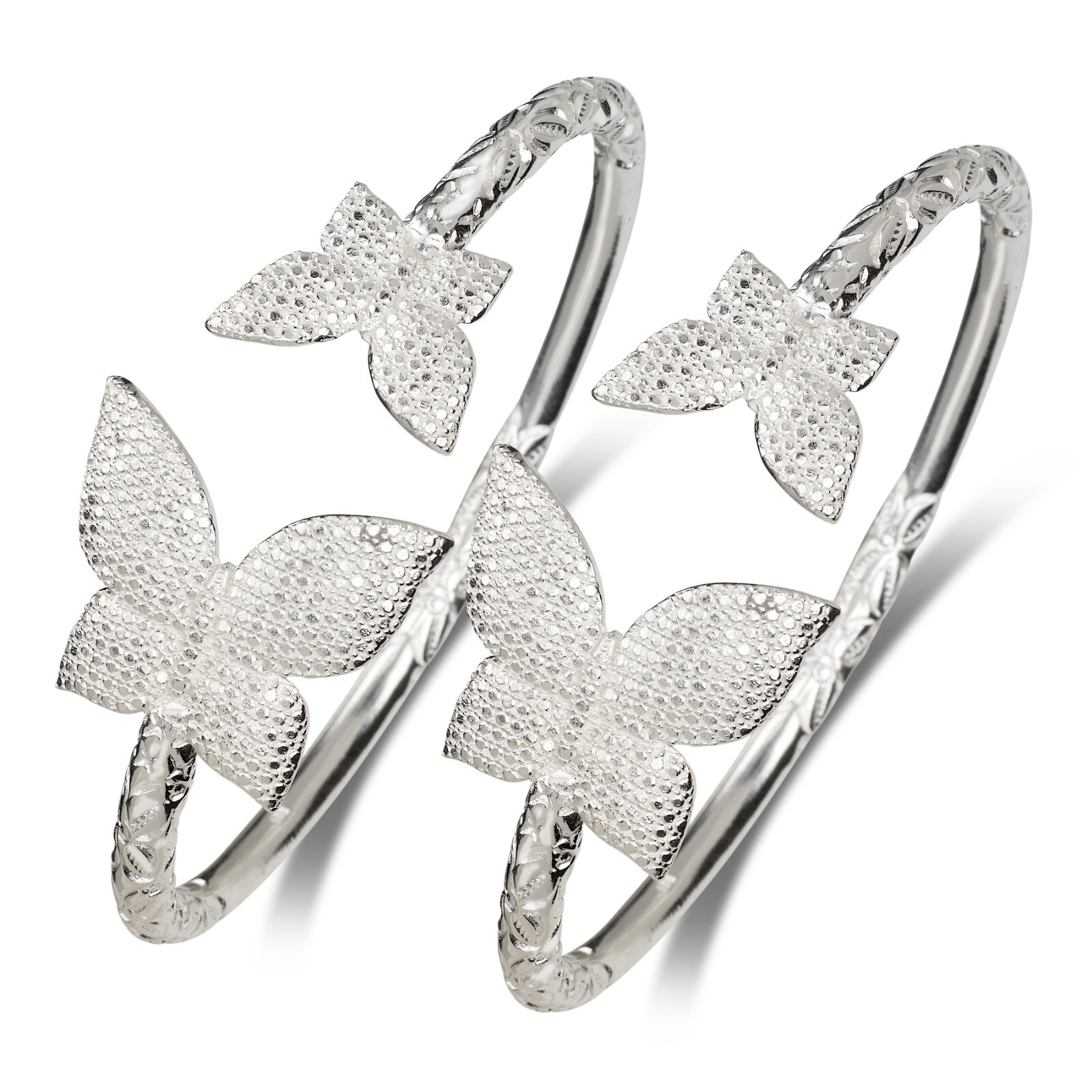 Butterfly .925 Sterling Silver West Indian Bangles, 1 Pair