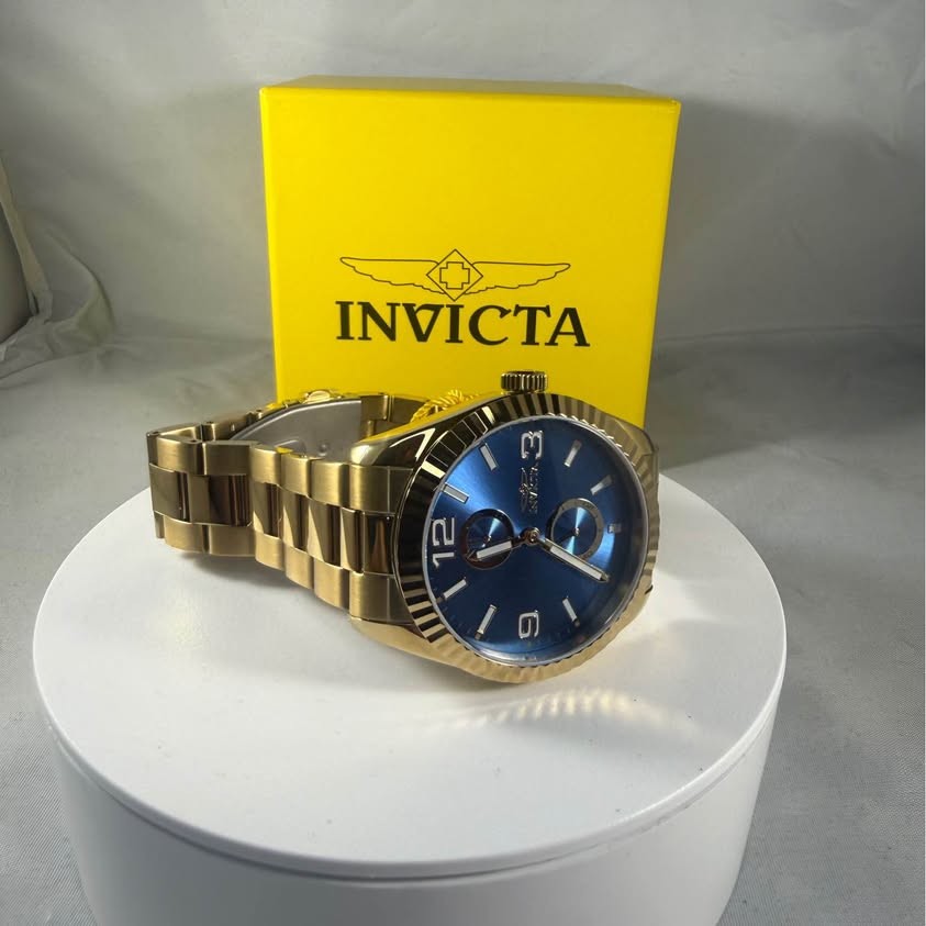 Invicta Gold-Tone Watch with Blue Dial