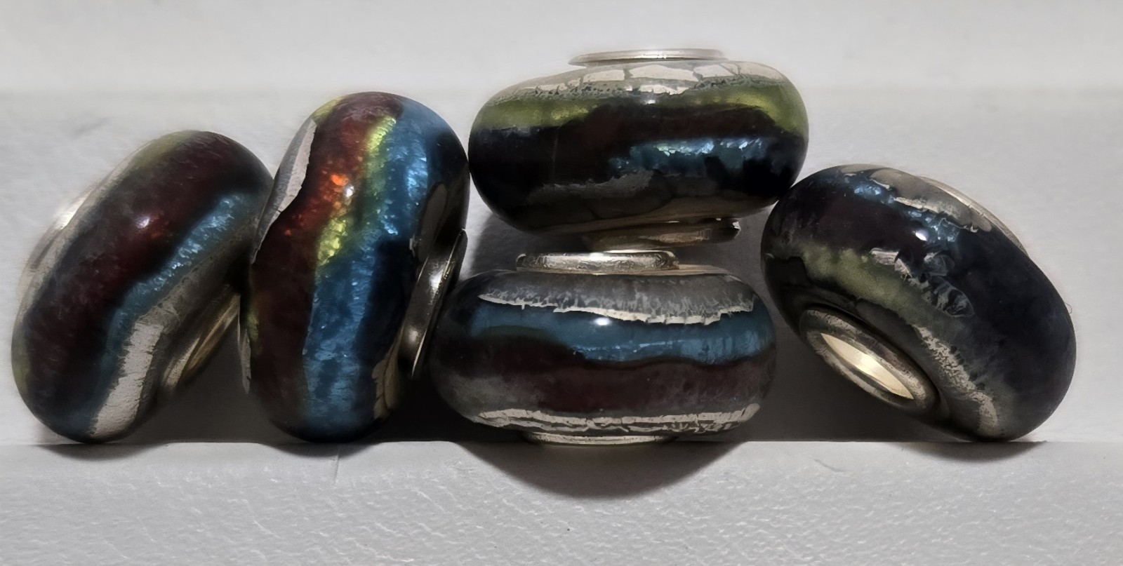 Glass Beads Large Hole Charm Lot of 5 – Green, Blue & Brown – NWOT