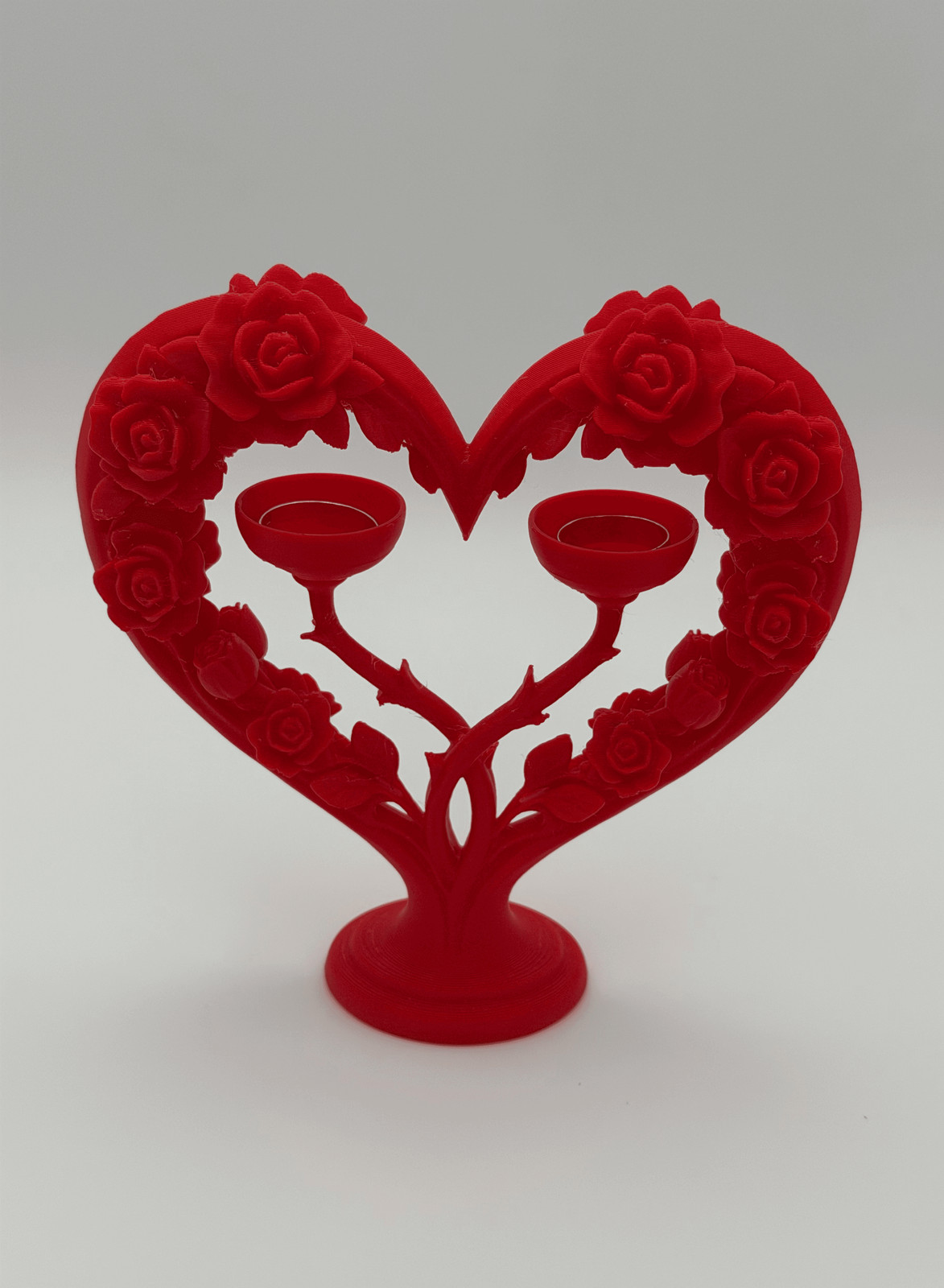 Unbranded PLA Heart Rose Ring Holder Stand Red 5in 2 Ring Jewelry Display