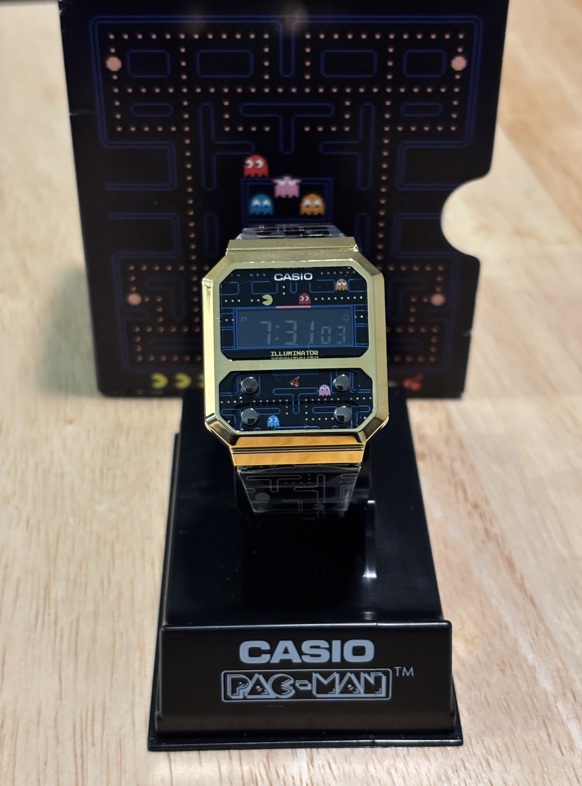 NEW Casio Pac-Man A100WEPC-1BCR Limited Edition Gold Tone Watch BNIB Rare