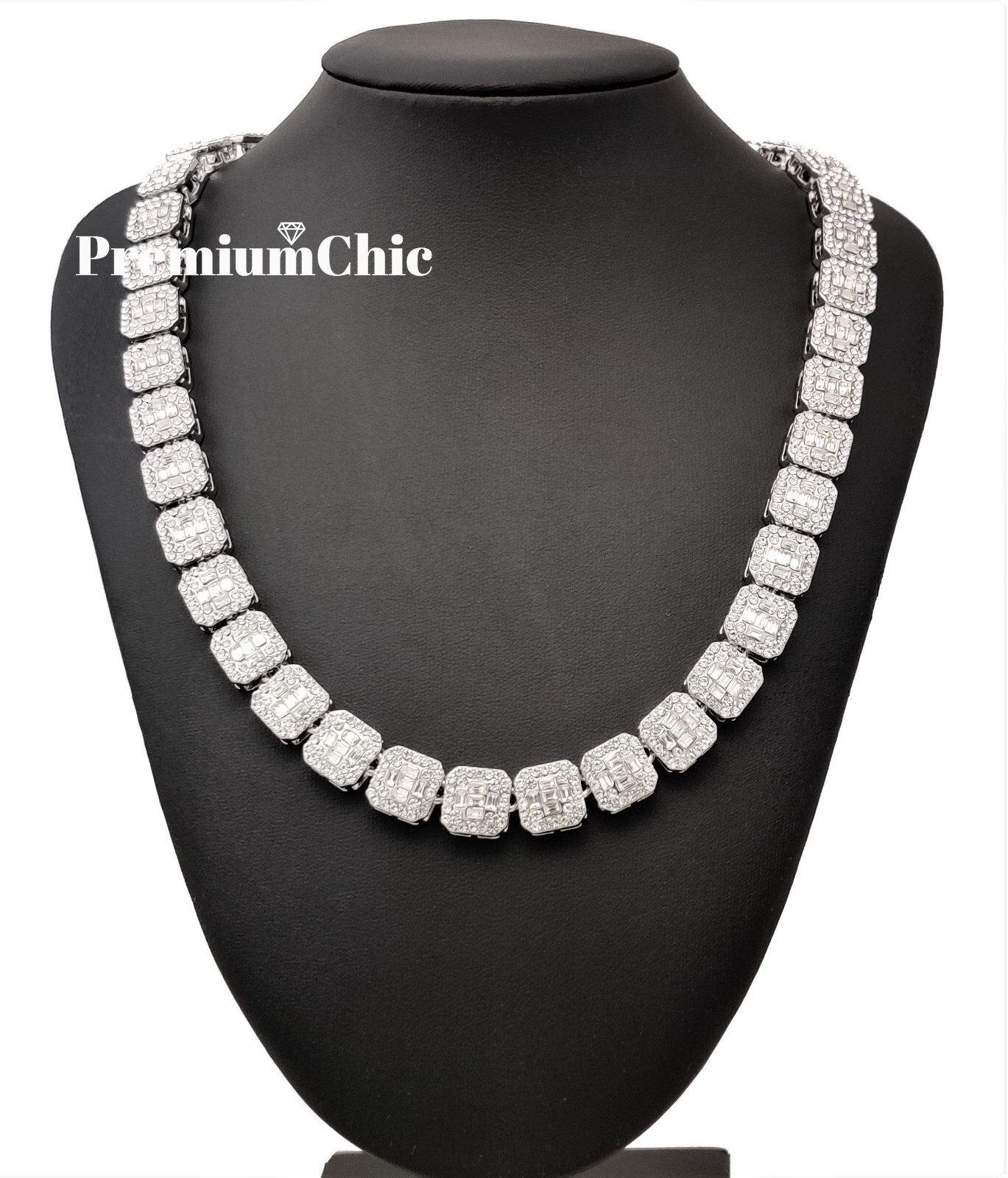 Baguette Cluster Tennis Chain Designer Necklace ICED Plated CZ Jewelry Men Women
