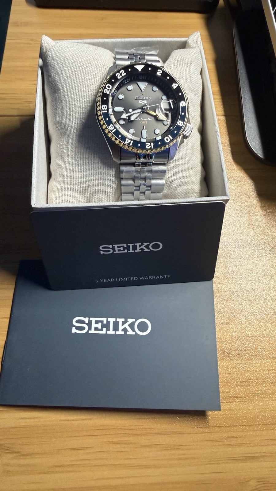 Seiko 5 Sports Automatic GMT 42.5mm Gray Dial Black and gold Bezel