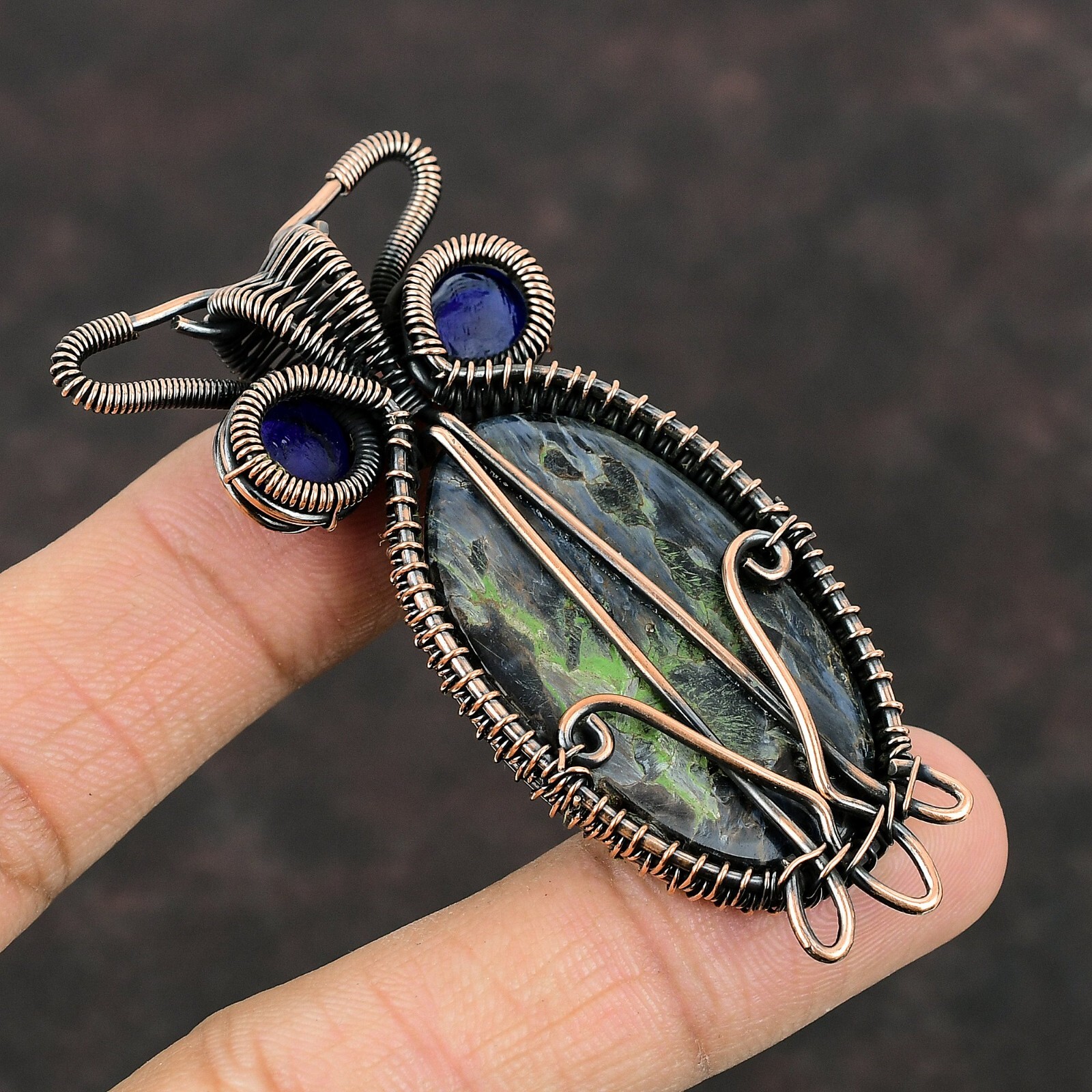 Pietersite Wire Wrapped Owl Pendant Handcrafted Copper Dailywear 2.83″