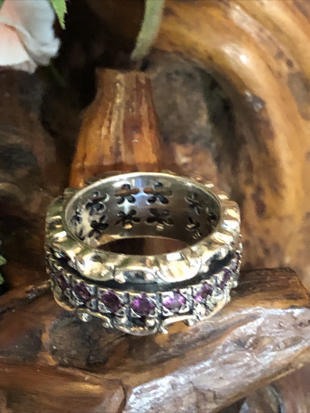 22. PZ Paz Creations 925 Sterling Lace Rhodolite Spinner Ring 8.8g, 7.25s ISRAEL