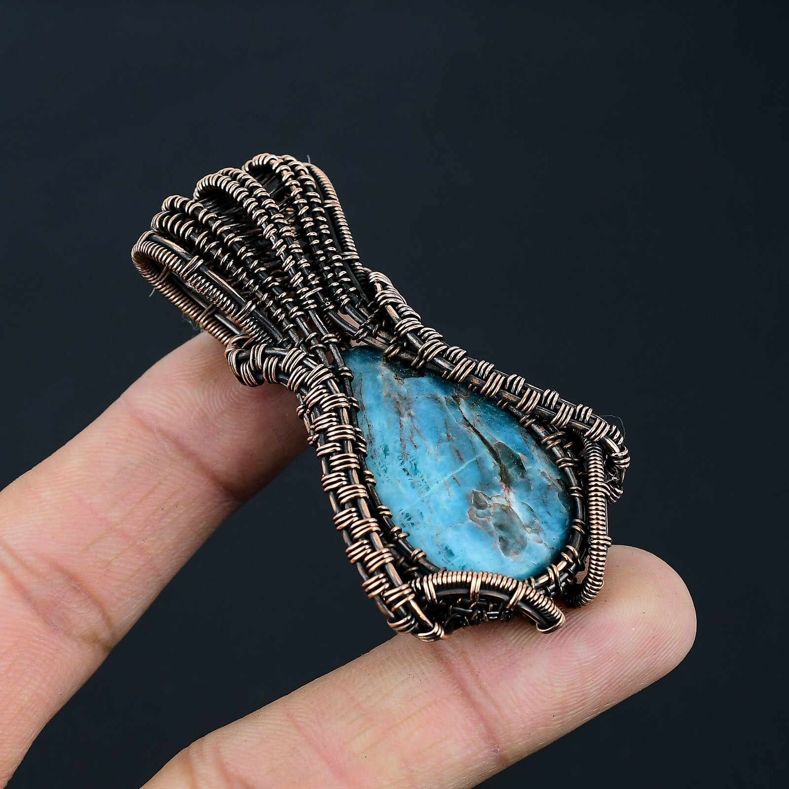 Neon Apatite Handmade Gemstones Cropper Wire Wrapped Pear Shape Jewelry Pendant
