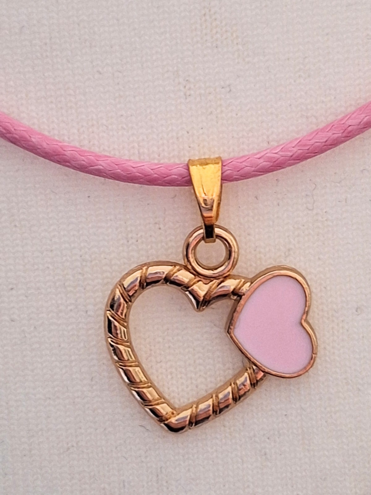 Baby Pink & Gold Tone Handmade Charm Cord Necklace Jewellery Birthday Gift