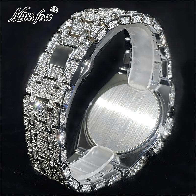Luxury Chronograph Hip Hop King Bling Ice out Men’s Watch Iced Silver Cz Diamond