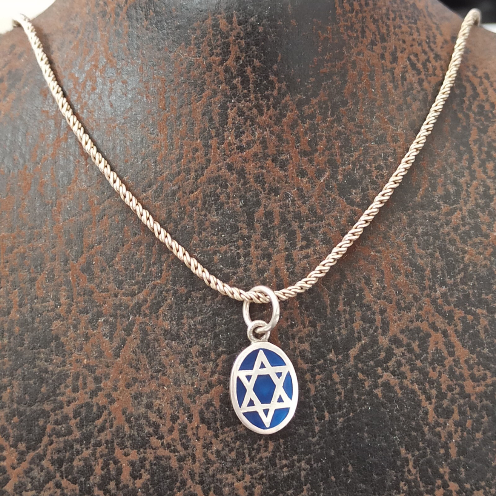 Star of David Necklace Silver Dark Blue Enamel Thick Chain Retro Classic Gift