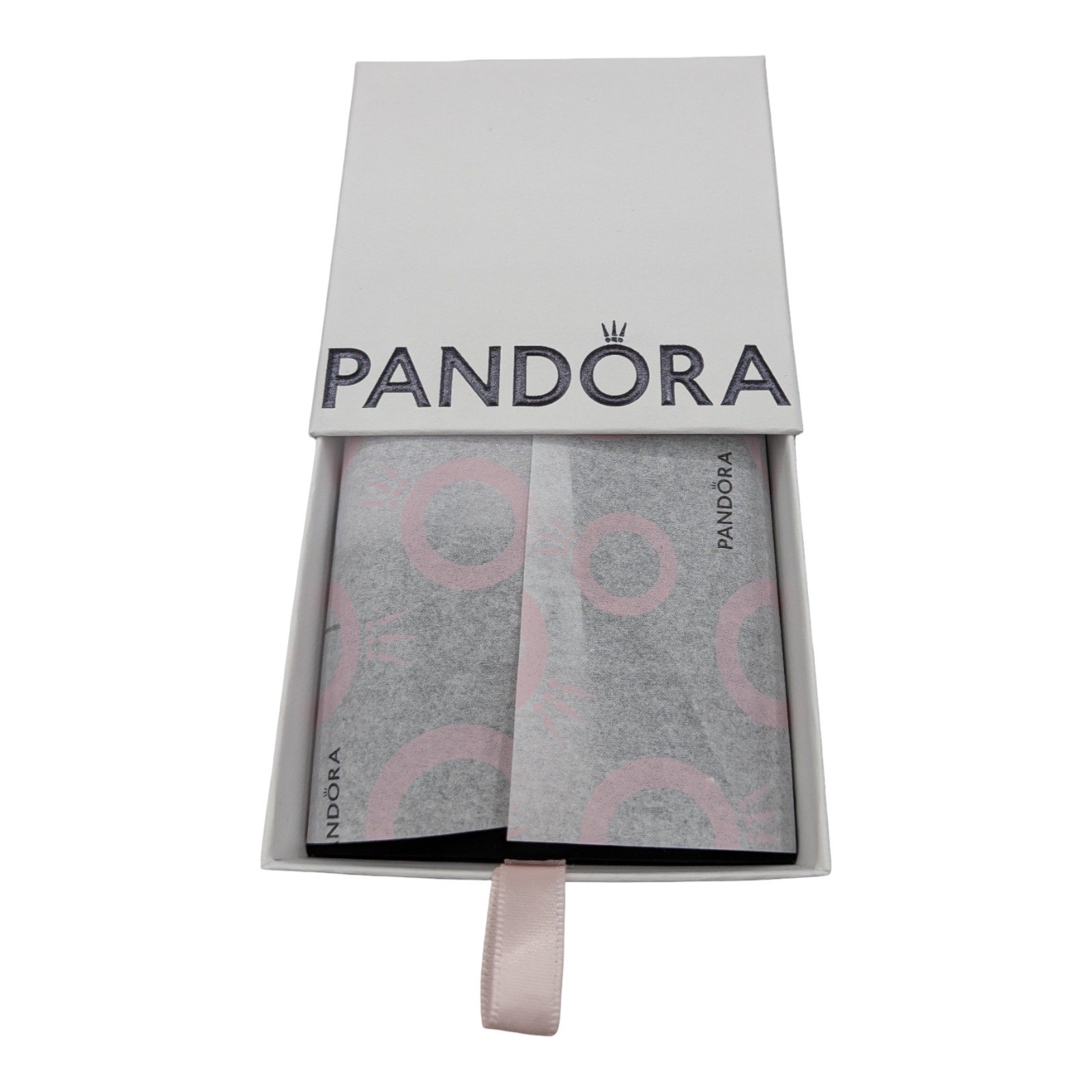 Pandora White Square Jewelry Gift Box with Pink Ribbon Pull 3.5×3.5×1.5