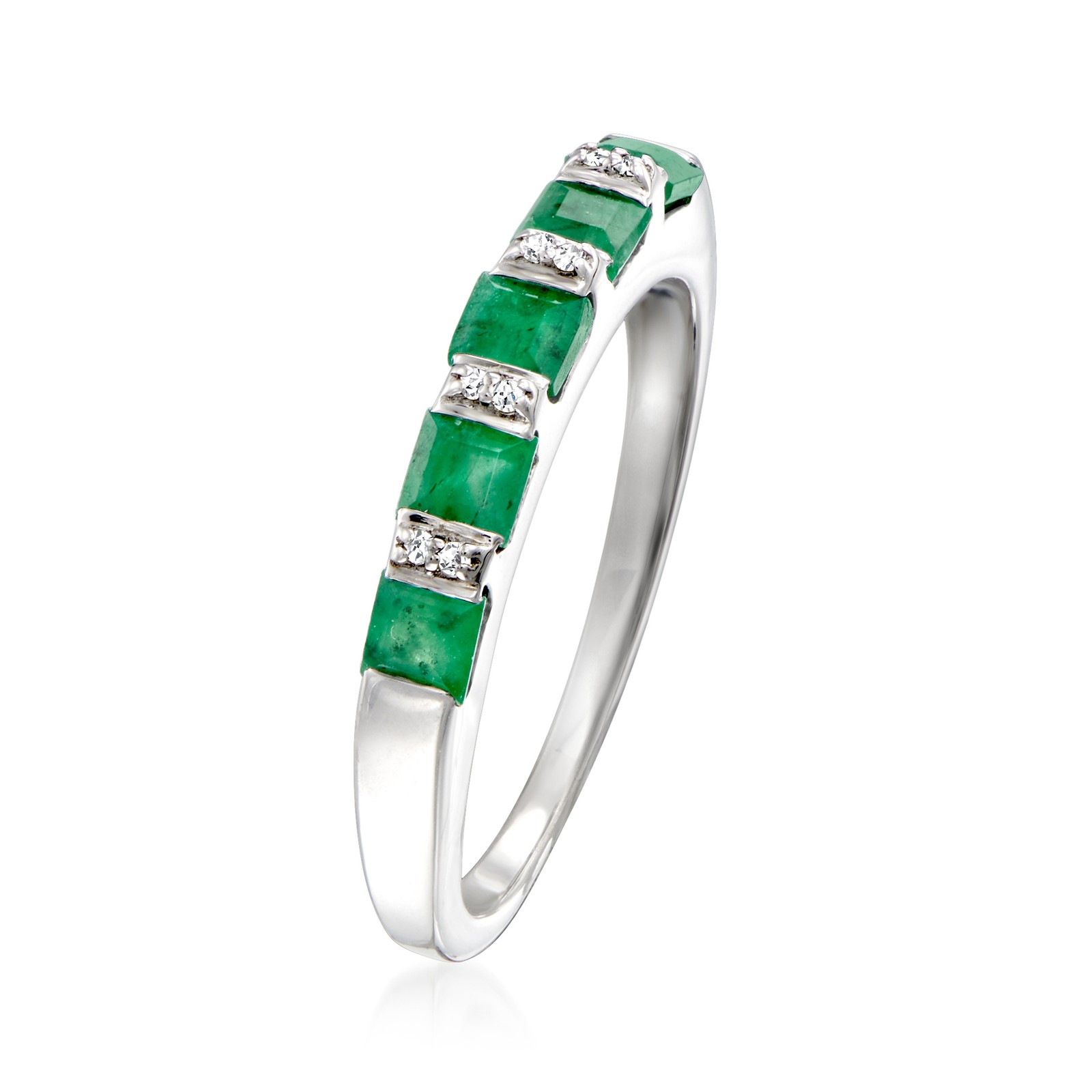 Ross-Simons 0.70 ct. t.w. Emerald Ring With Diamonds in Sterling Silver