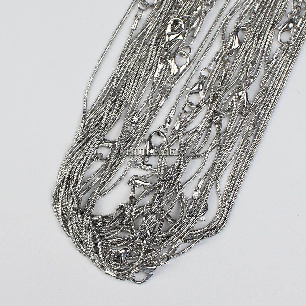 10pcs Rhodium / Dark Silver Plated 1.2mm Snake Chain Necklaces 16″ 18″ 20″ 24″