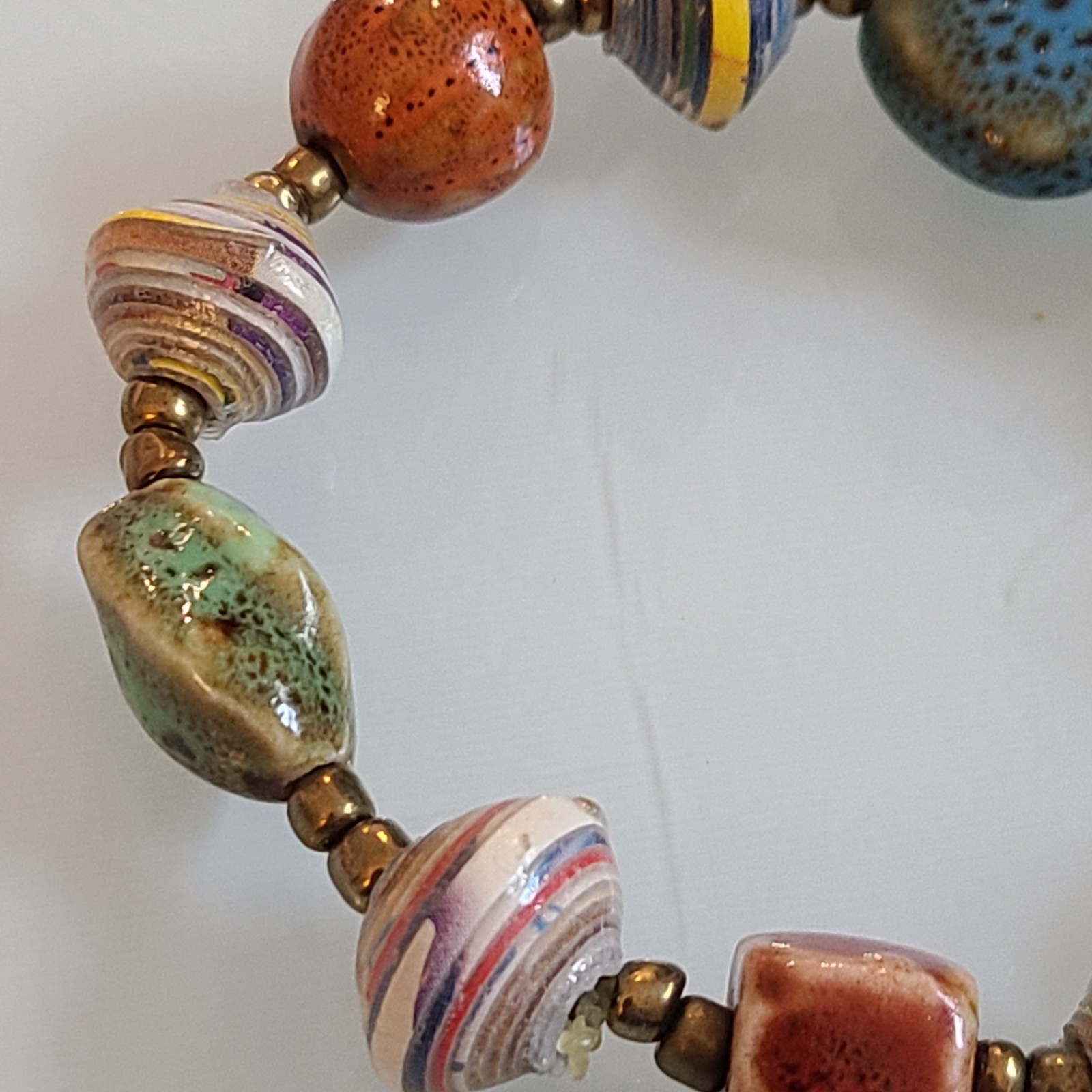 Artisan Mixed-Media Stretch Bracelet MULTICOLORS RED BLUE BROWN YELLOW