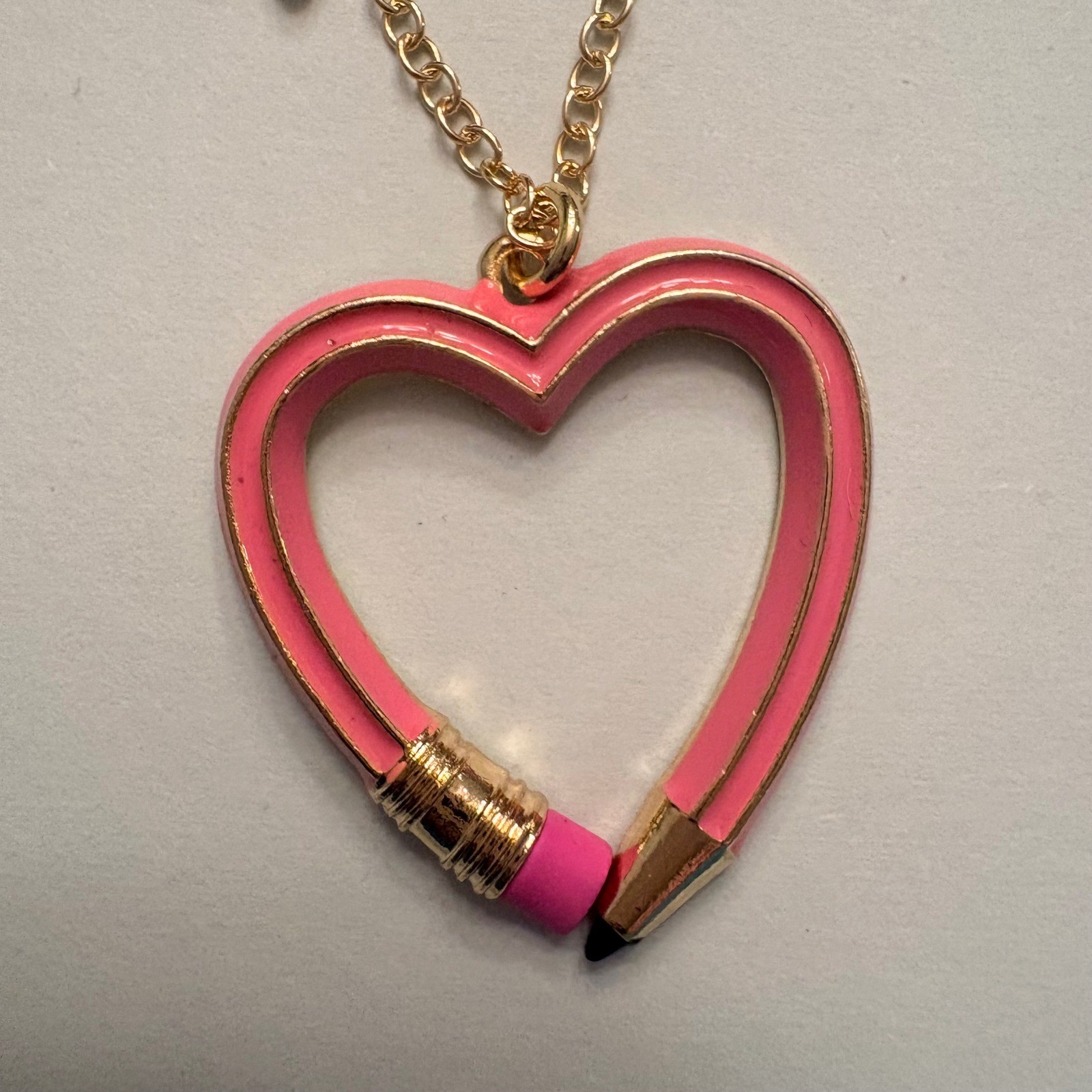 Betsey Johnson Pink Pencil Heart Pendant Necklace Back to School Teacher Gift