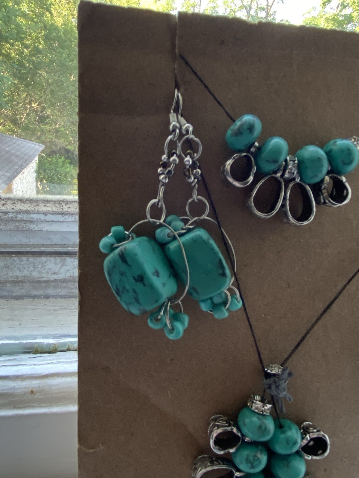 Womens Necklace Bracelet & Earrings Turquoise Style Silver Plated & Pinch Bails