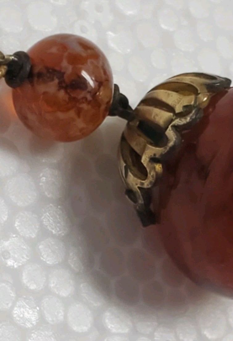 1920s ART DECO ~ LOUIS ROUSSELET Glass & Plaited Leather PENDANT Y NECKLACE
