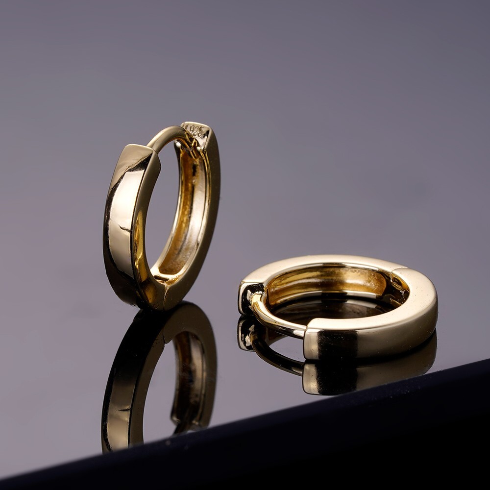 Real 14k Gold Vermeil 925 Silver Hoops Mens Ladies Small Huggie Earrings
