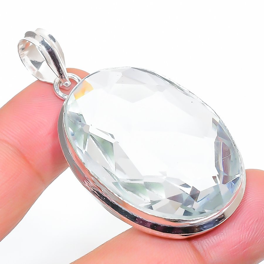 White Topaz 925 Sterling Silver Oval Gemstone Gift Jewelry Pendant 1.9″ AAB 697