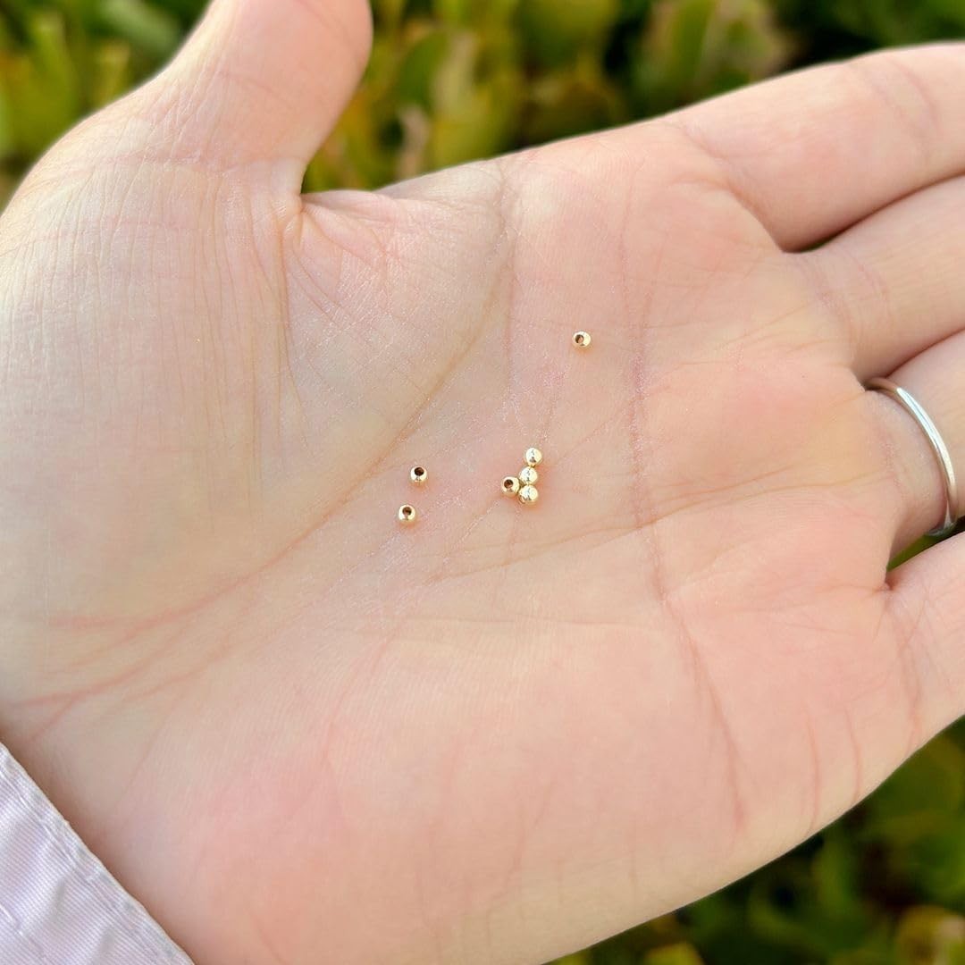100pcs Real 1/20 14K Gold Filled Seamless 2mm 0.08 Inch Tiny Small Round Loos…