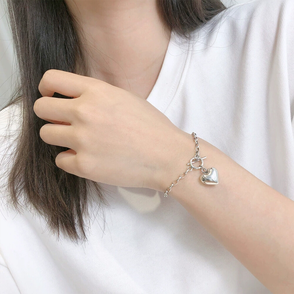 Beautiful Heart Charm Bracelet 925 Sterling Silver Women Girls Jewelry Gift UK