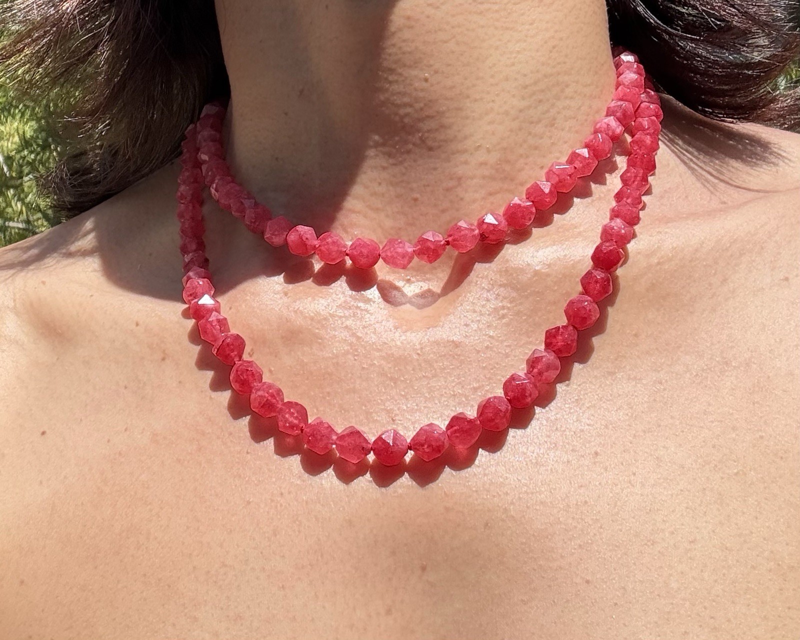 Pink Plastic Round Beaded Necklace, Ball/Bead Chain, Adjustable