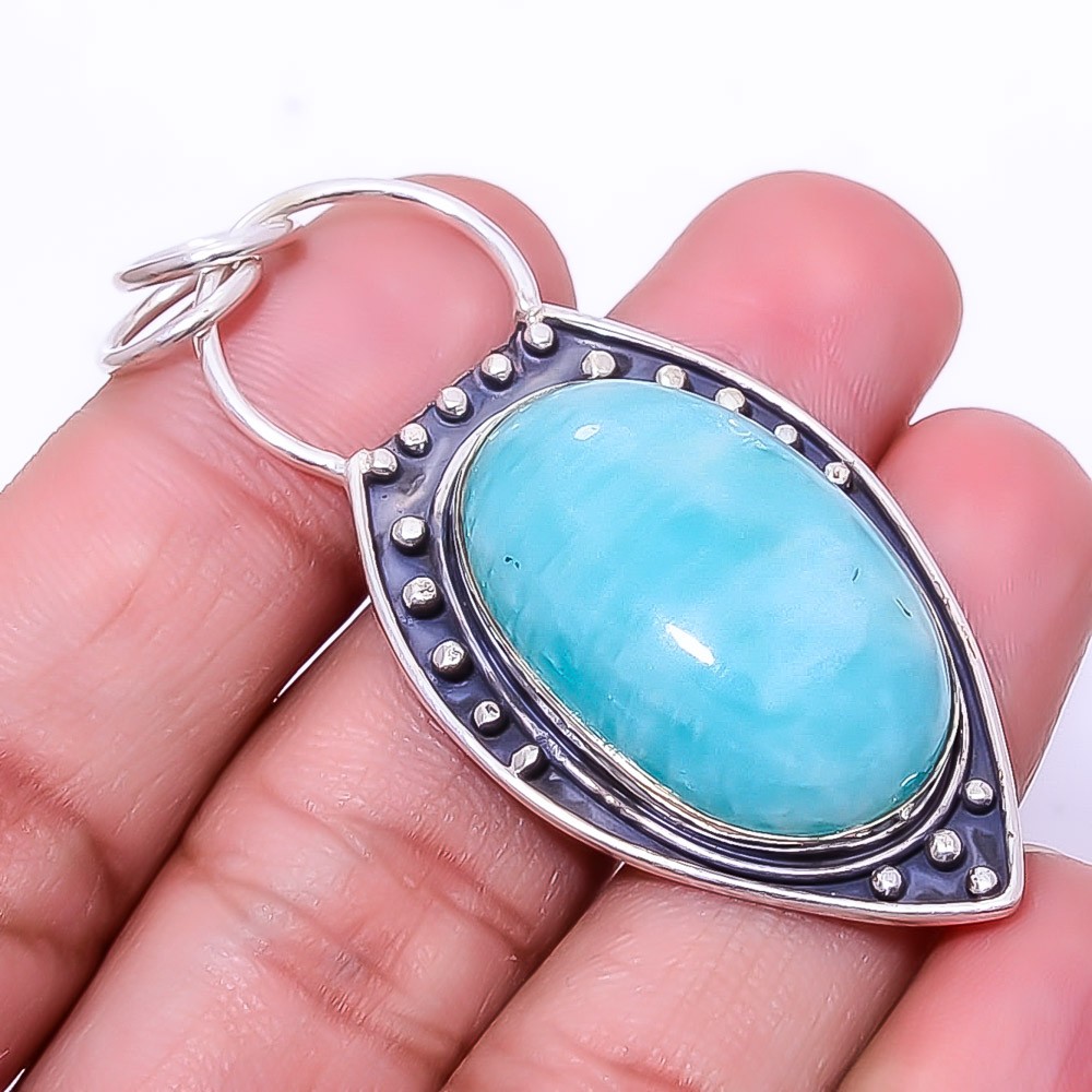 Amazonite – Peru Designer Handmade 925 Sterling Silver Pendant 2.34″ P938816521